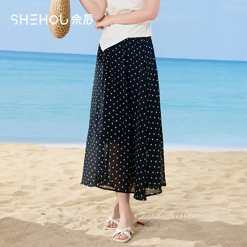 【品牌折扣】佘后复古风浪漫风波点半身裙