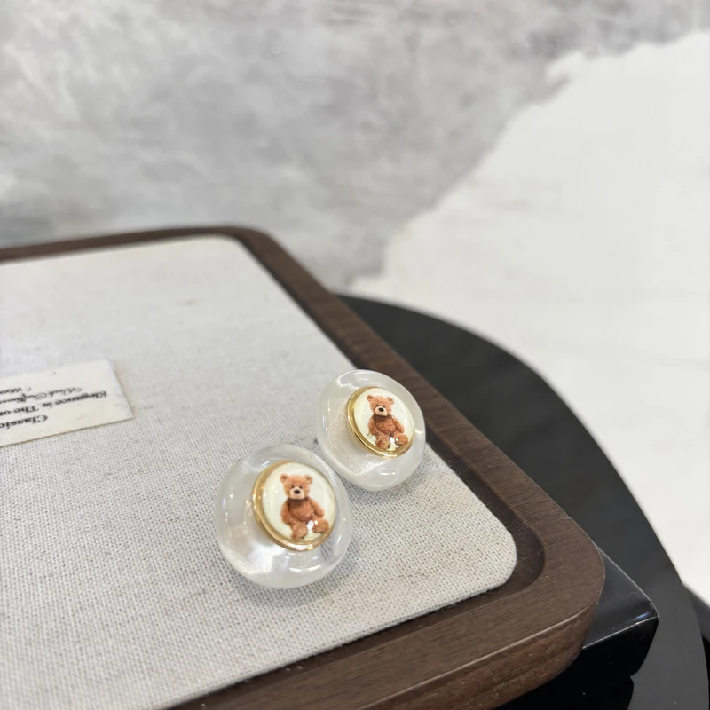 铜合金耳饰 圆形小熊耳环EH2909