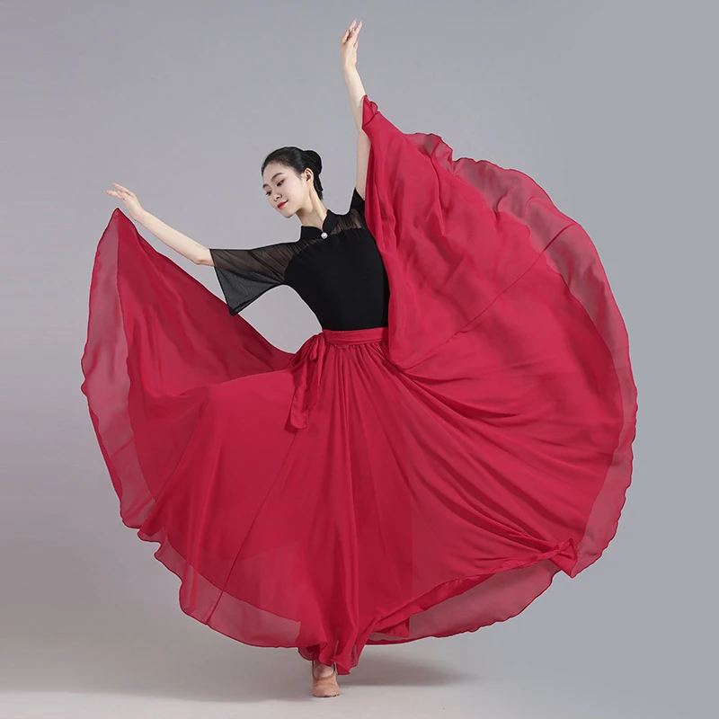 720度大摆雪纺裙子广场舞半身裙女新疆舞蹈裙沙滩古典舞跳舞长裙