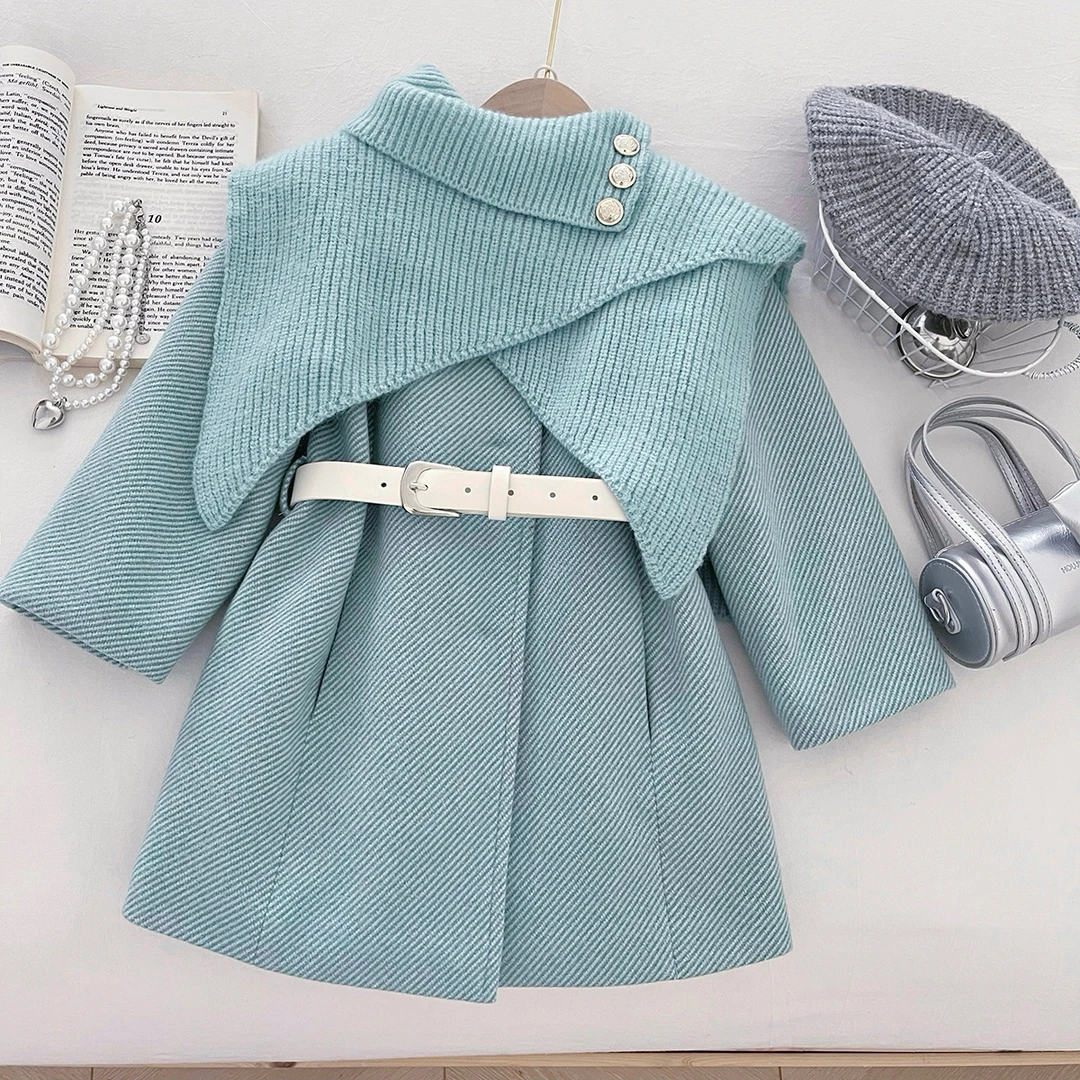 女童毛呢大衣秋冬装新款洋气儿童加绒呢子外套小女孩时髦上衣