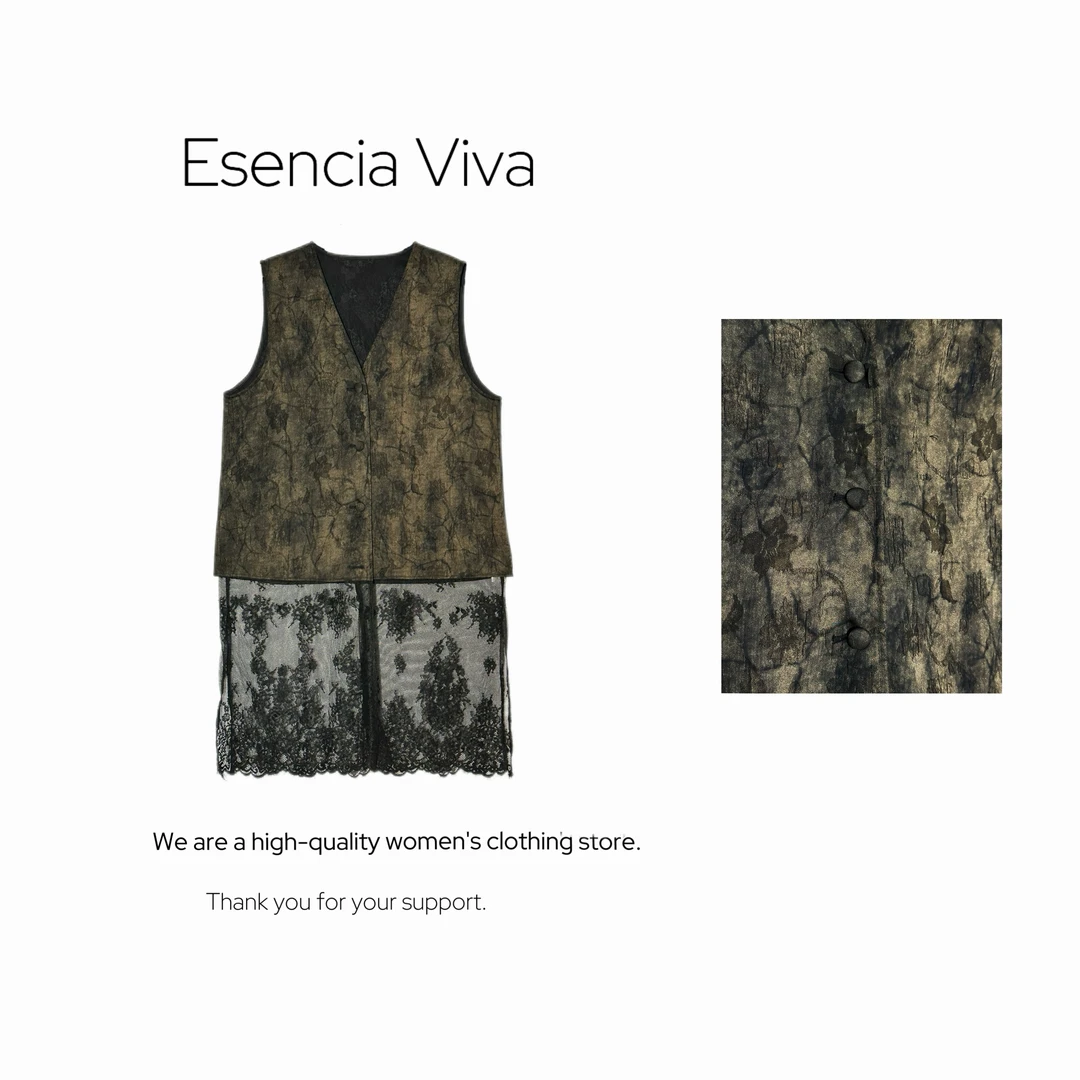 EV.【原创设计】香云纱设计师款重工蕾丝长款马甲EVZZ0317