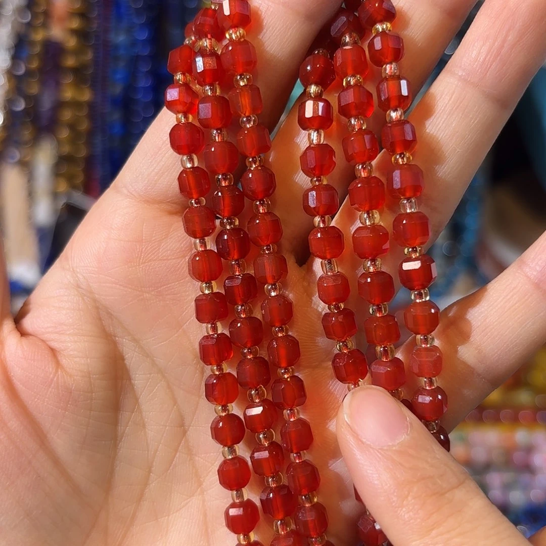 玛瑙/玉髓银S925镀金镶嵌珠宝半成品红玛瑙一条卡6一条