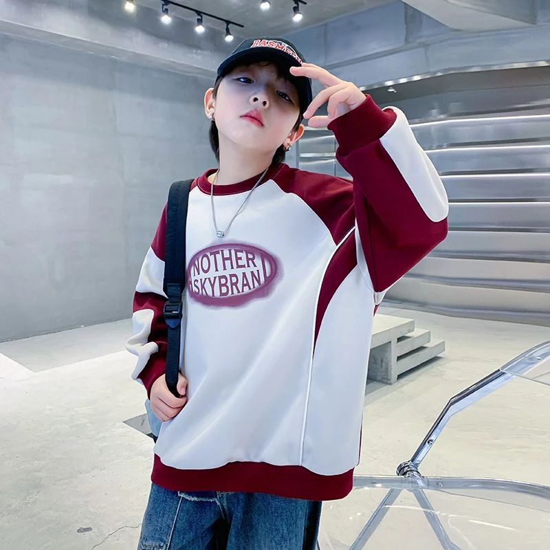 男童撞色长袖宽松卫衣2025新款儿童男孩秋季炸街薄上衣K243WY4655