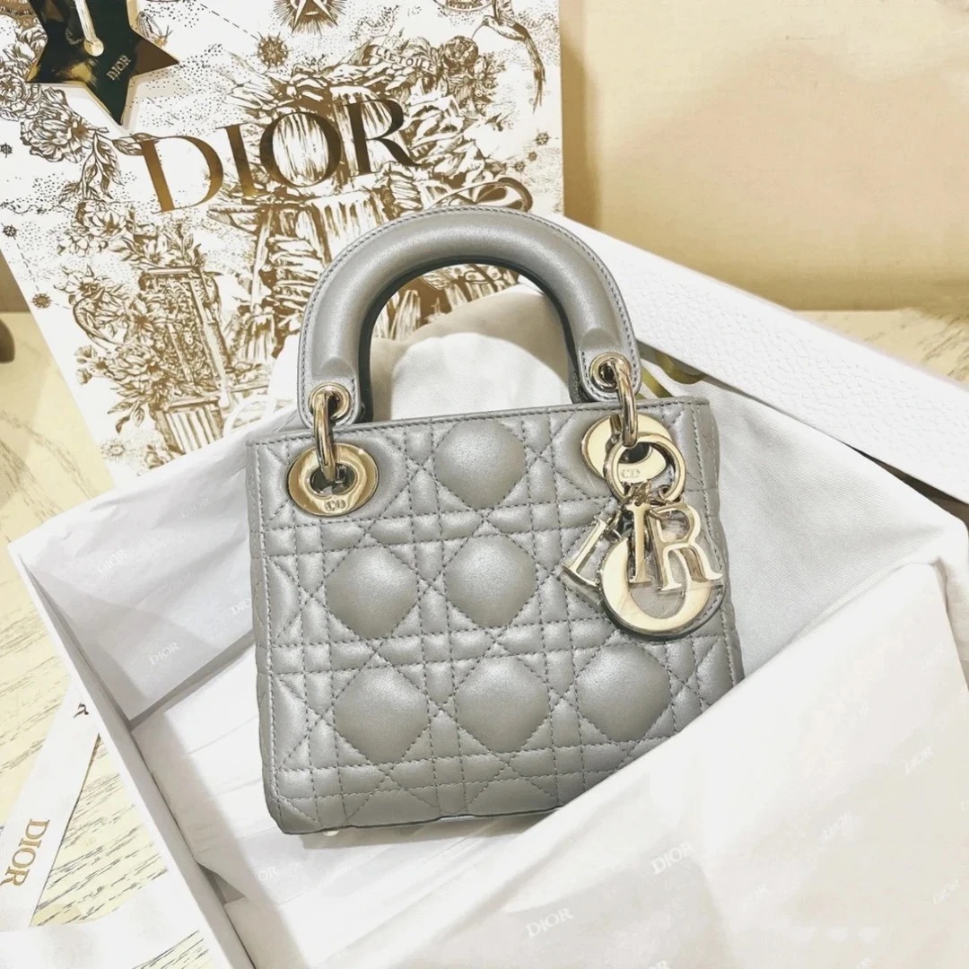 95新 DIOR/迪奥 Dior灰金三格戴妃包 25040129-04