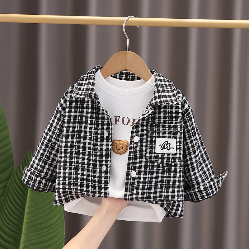 男童外套2025新款春秋装小童韩版小香风格子夹克衫洋气宝宝上衣潮