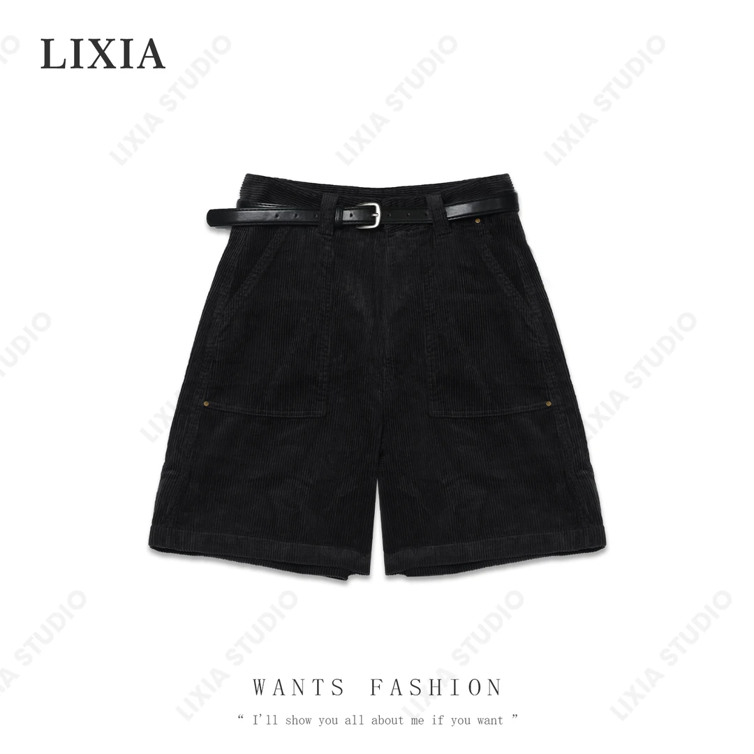 LIXIA【薄荷汽水】英伦时尚ins潮气质灯芯绒百搭五分裤-A6939