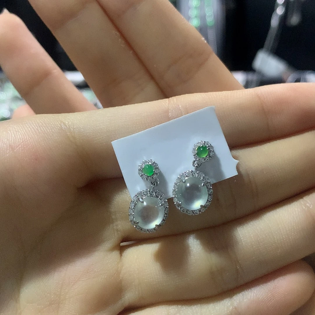 翡翠戒指银S925镶嵌耳钉