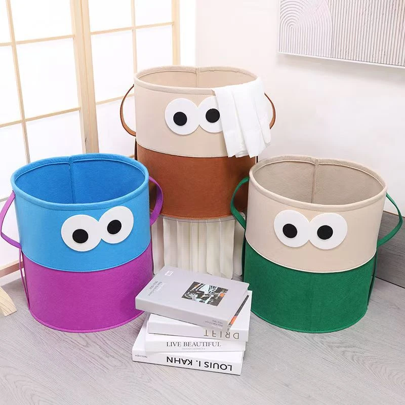 卡通大眼毛毡收纳桶宝宝脏衣篓儿童玩具收纳筐大容量可水洗零食桶