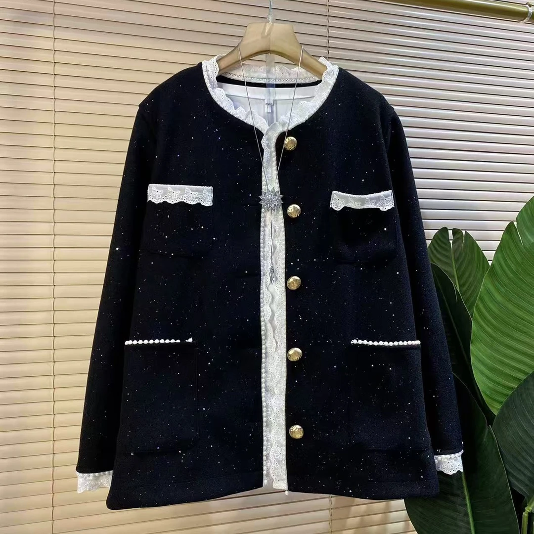 Y胖mm欧货时尚新款秋季花边拼接小香风甜美减龄外套