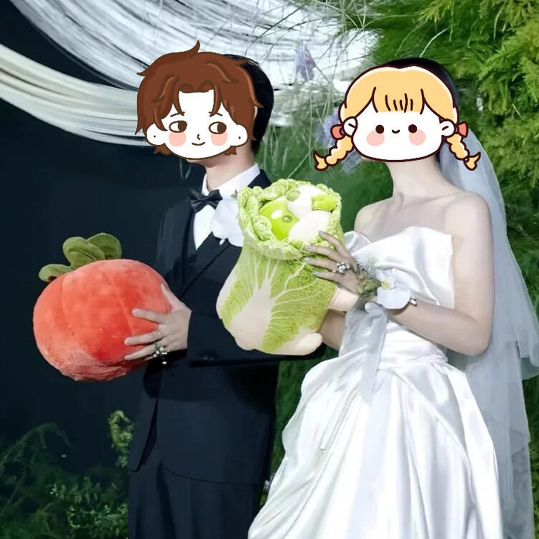柿子生菜玩偶结婚礼手捧花生财狗娃娃抱枕好事要发生抱枕毛绒玩具