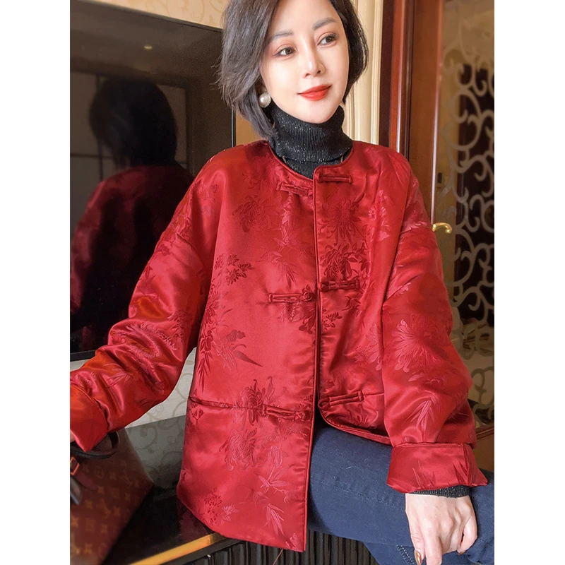 【喜气洋洋】新中式桑蚕丝内胆填充2024年冬季新款提花外套24121615