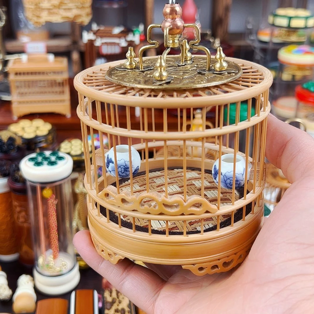 木尤志武圆形花门蝈蝈笼+瓷罐+绿蝈蝈