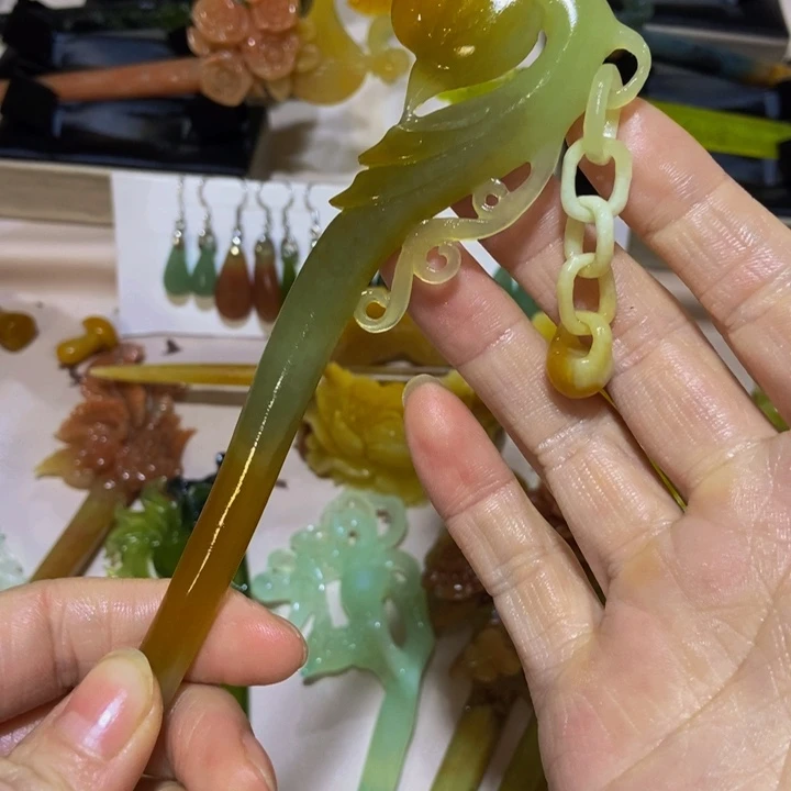 蛇纹石玉发簪未镶嵌半*吖