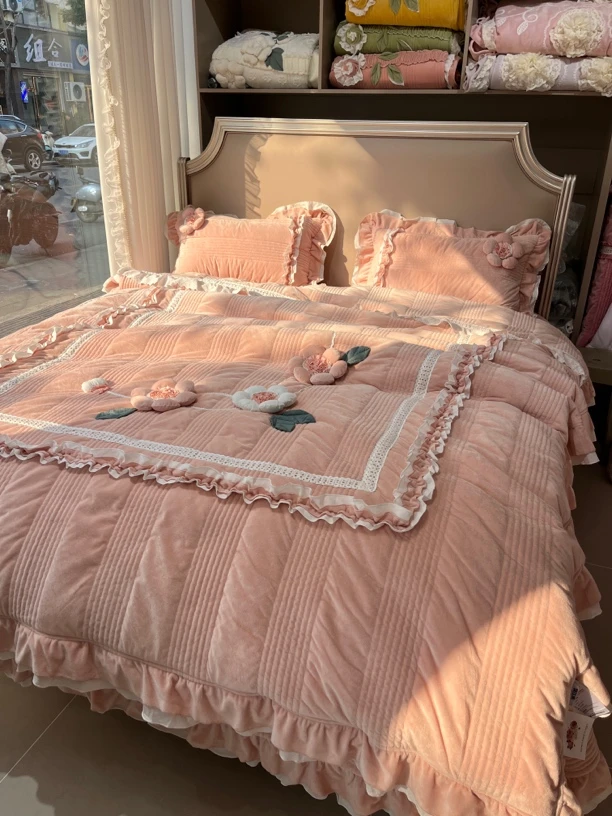 浪漫满屋！预售！暖绒床盖多功能四件套 保暖暖和超级舒服