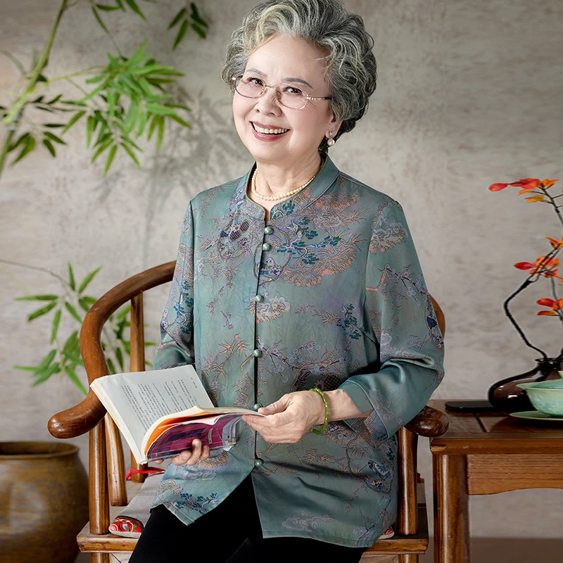 中老年人女装妈妈开衫衬衣国风薄款衬衫奶奶春夏季宽松老太太衣服
