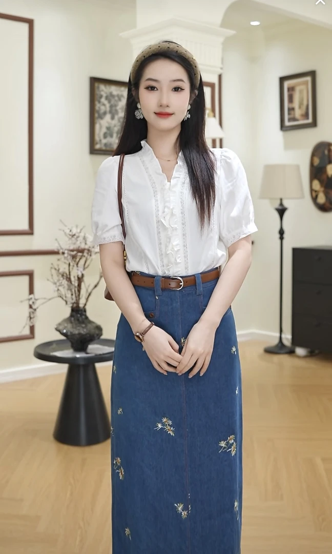 小小港风 2025春季新款中高腰显瘦法式印花半身裙#7831