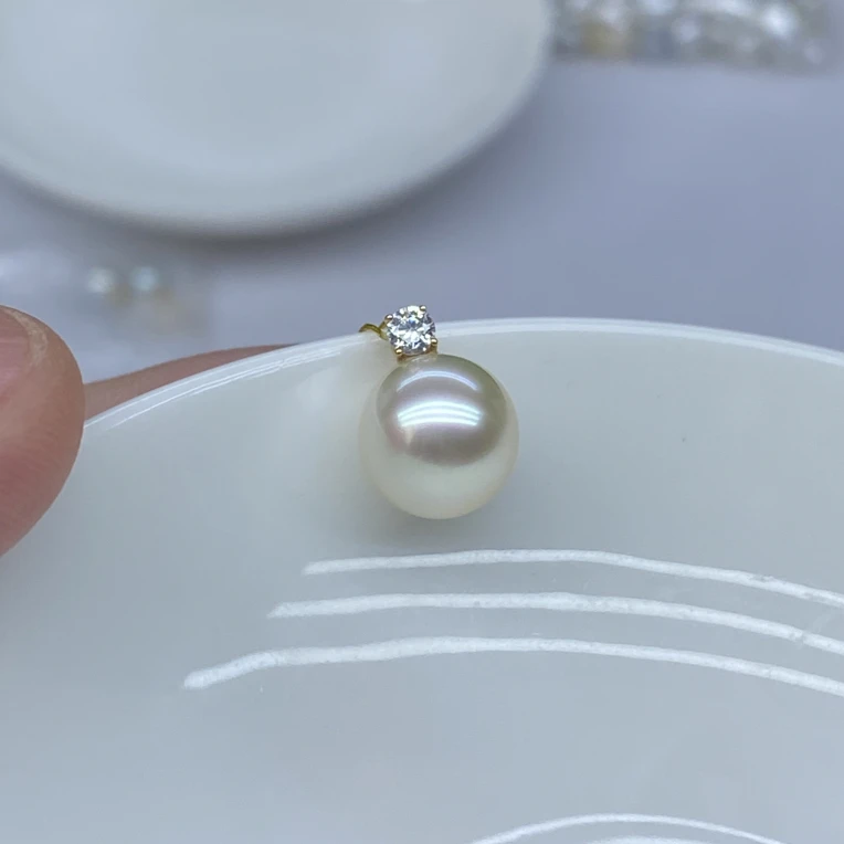 天然海水澳白微微香槟金珍珠G18k金吊坠10-11mm正圆强光无暇百搭