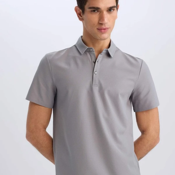 外贸夏季男士抗皱免烫弹力透气翻领纯色短袖polo衫4465