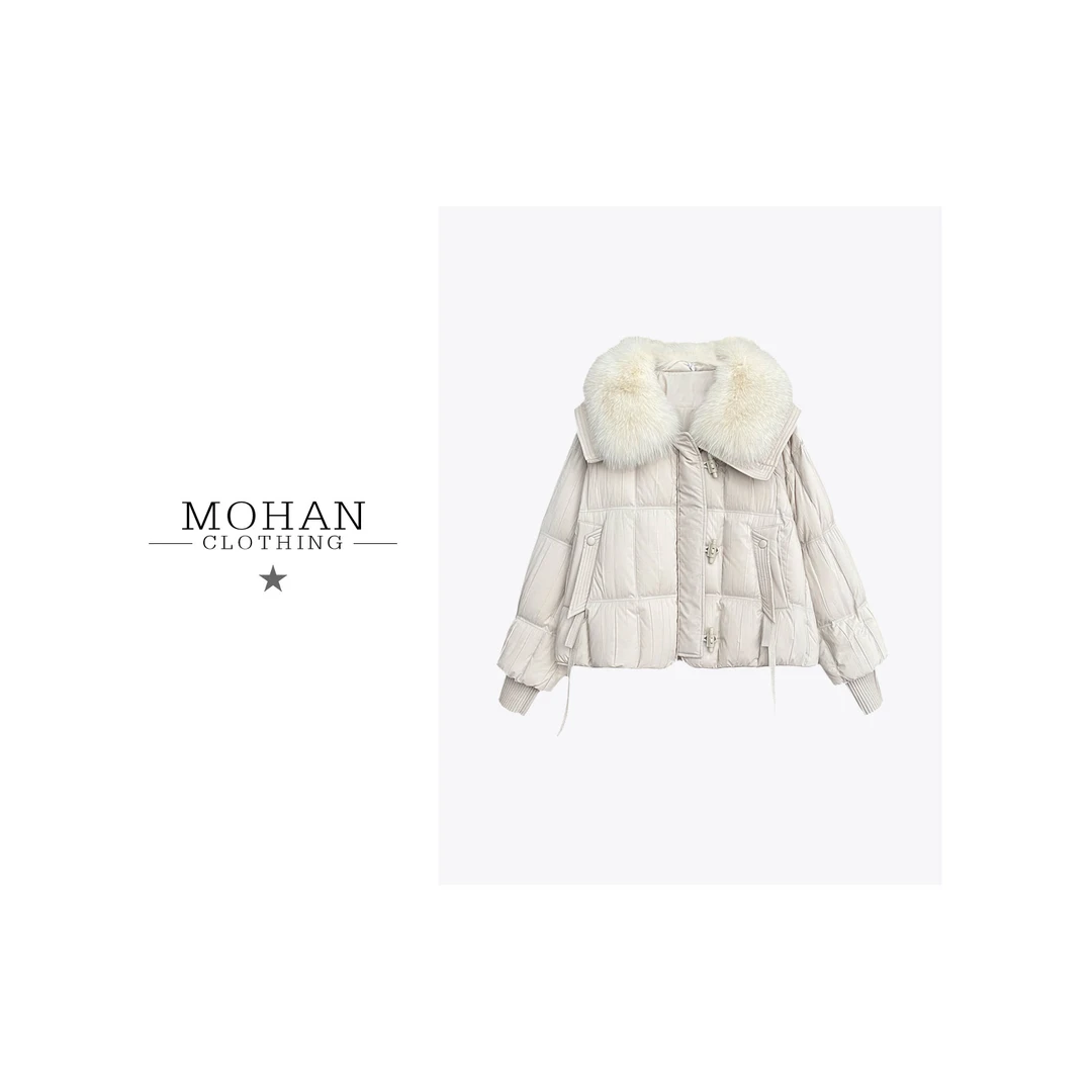 高奢时尚气质优雅保暖90白鹅绒翻领羽绒服WJPK25096