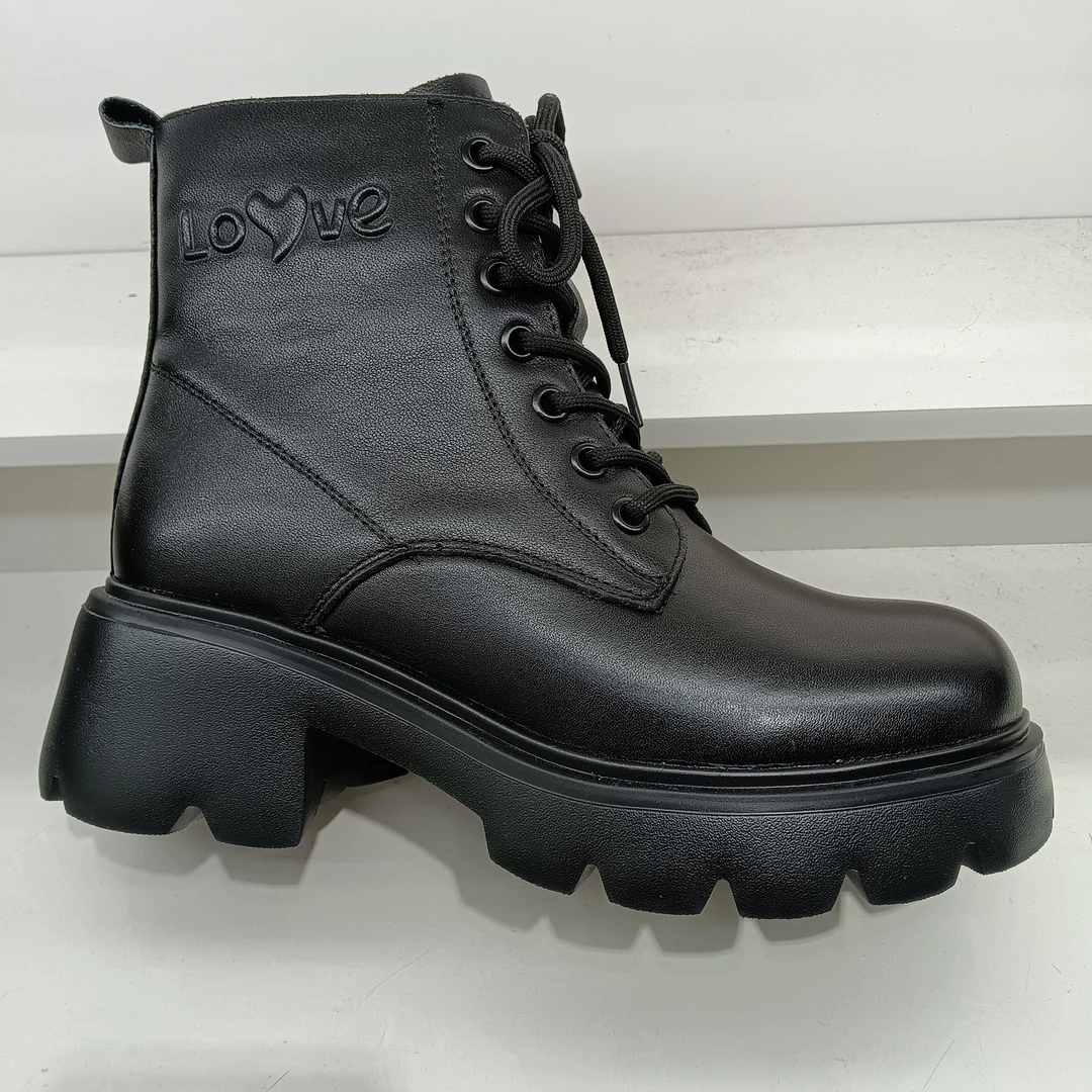 包头层牛皮假一发时厚底英伦冬季短靴