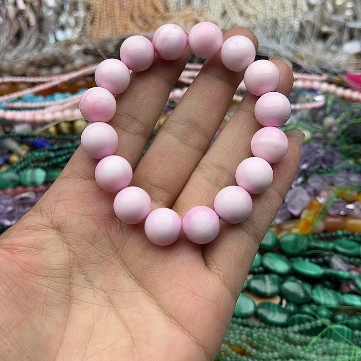 玛瑙/玉髓未镶嵌珠宝半成品一条12.5mm左右粉贝贝