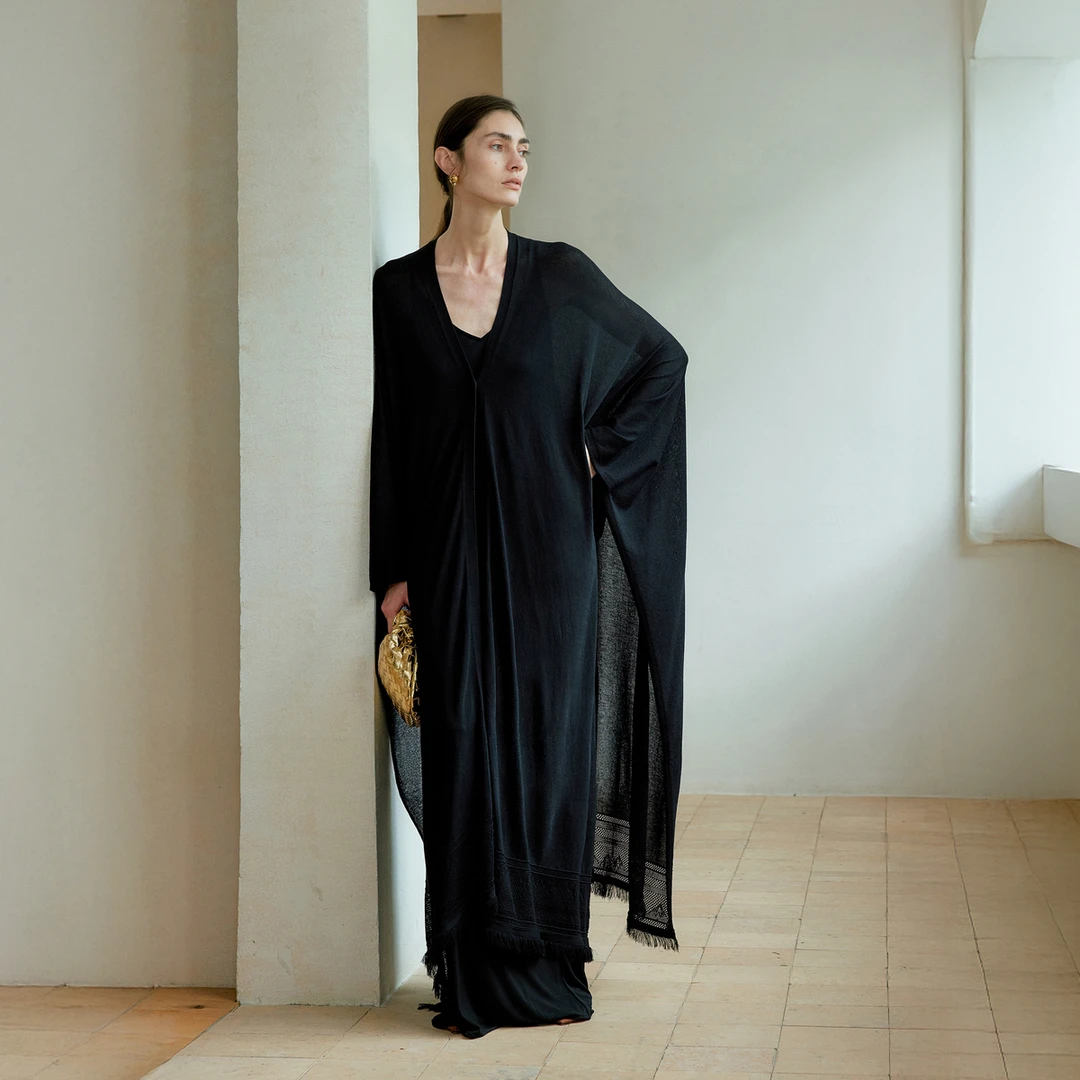 LYNEE 简约长款弹力针织开衫外套2025夏季新款外搭披肩LGD2FSK046