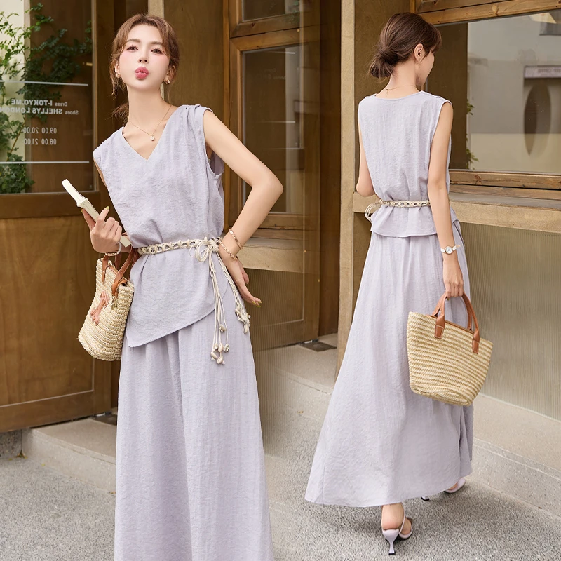 2025夏季新款时尚气质设计感套装裙洋气减龄纯色背心半身裙两件套