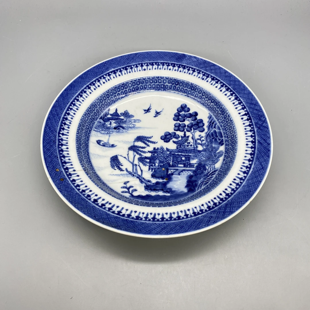 32512030*清乾隆青花山水纹盘/瓷器三/江苏省文物总店/MM