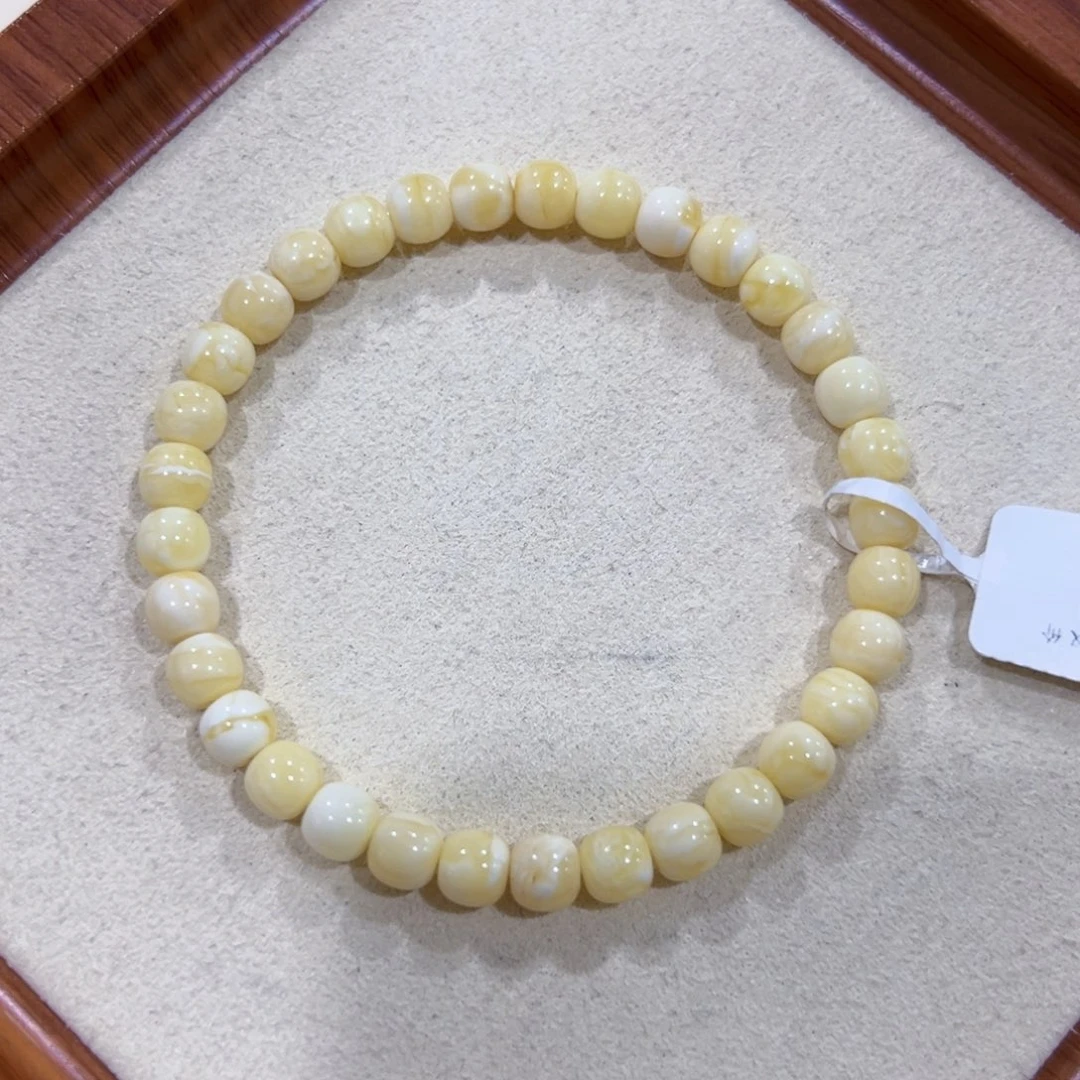 蜜蜡未镶嵌手链6m浓白花手串精品