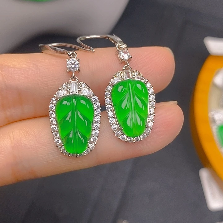 翡翠银S925镶嵌耳饰