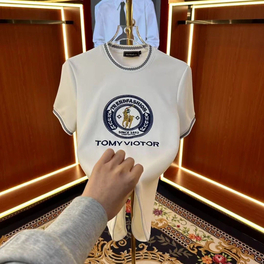 【cc】2025夏季新款圓領男士輕奢百搭修身設計師刺繡半袖9200款03