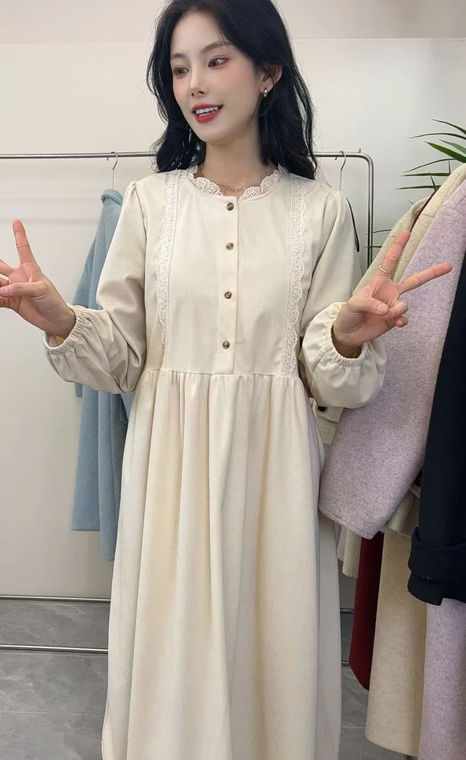 秋冬季内搭韩系减龄中长款灯芯绒百搭打底长裙子