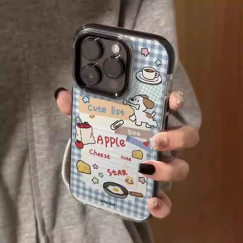 条纹便签小狗适用苹果16Pro圈圈手机壳iPhone14可爱13卡通12防摔