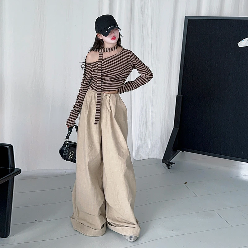 女童春秋新款潮酷休闲韩版个性卡其色休闲裤6-12岁15中大童阔腿裤