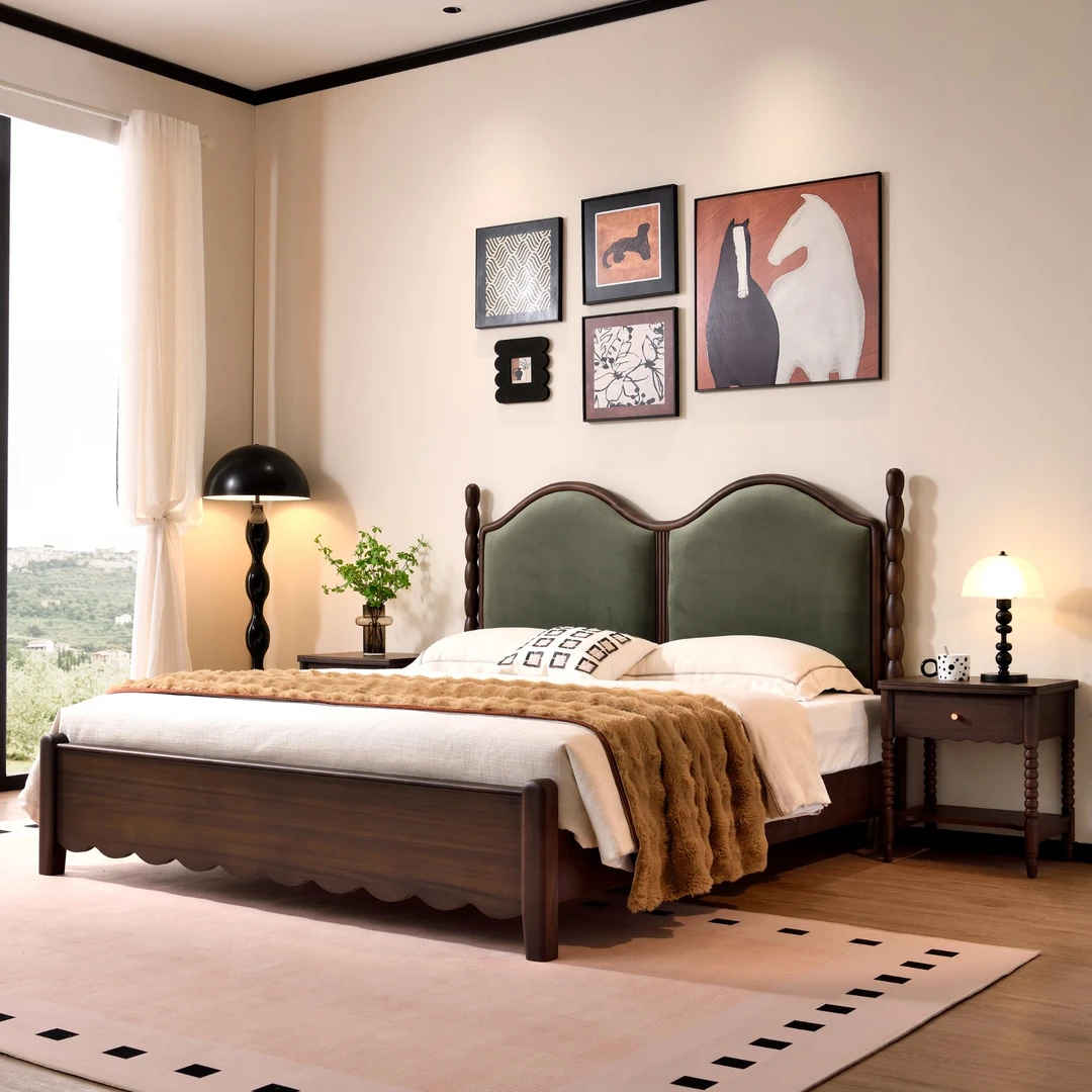 NY122#北美黑胡桃全实木床复古1.5米1.8米大床家用主卧双人床