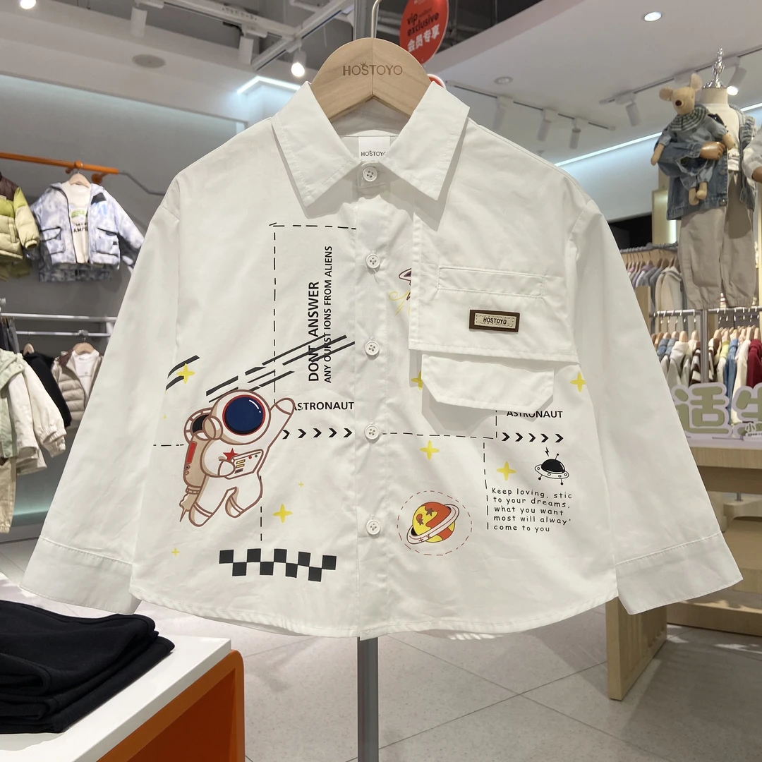 皇室童缘【纯棉】2025男童春季衬衫休闲柔软亲肤长袖印花春秋款外套