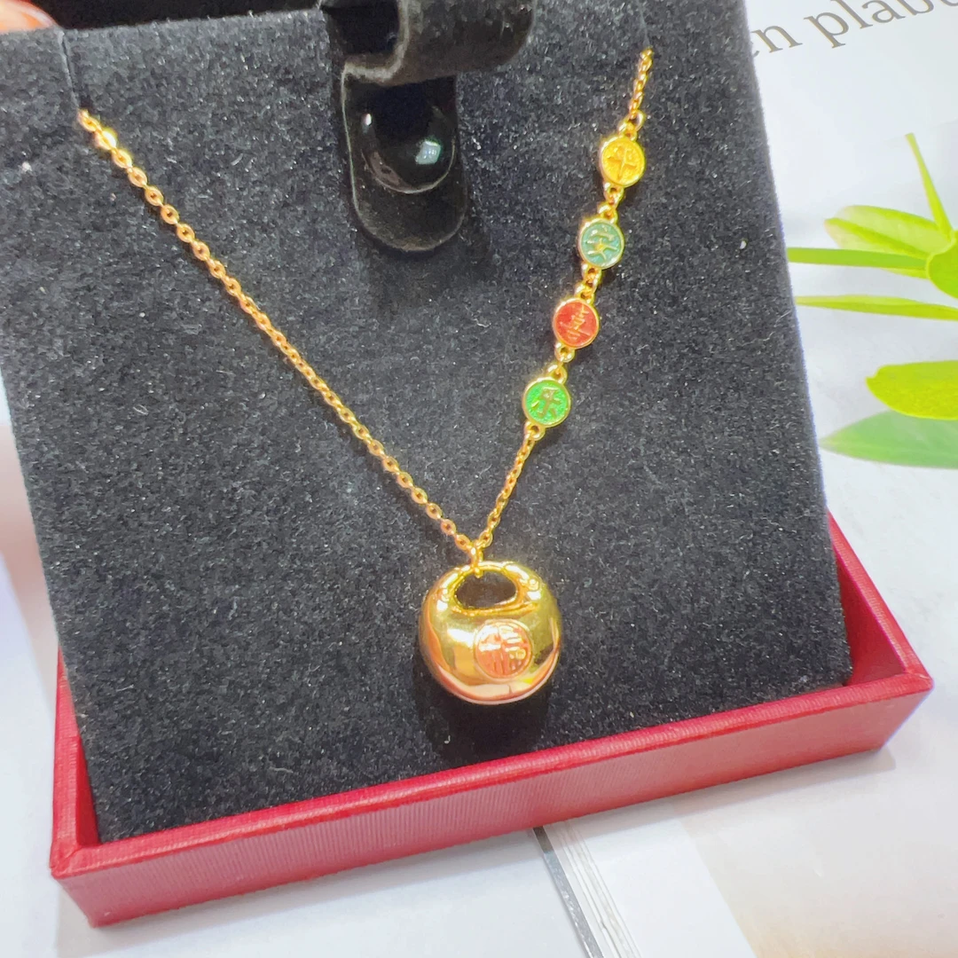 坠链均925银珐琅 S925银平安喜乐小胖福套链T372