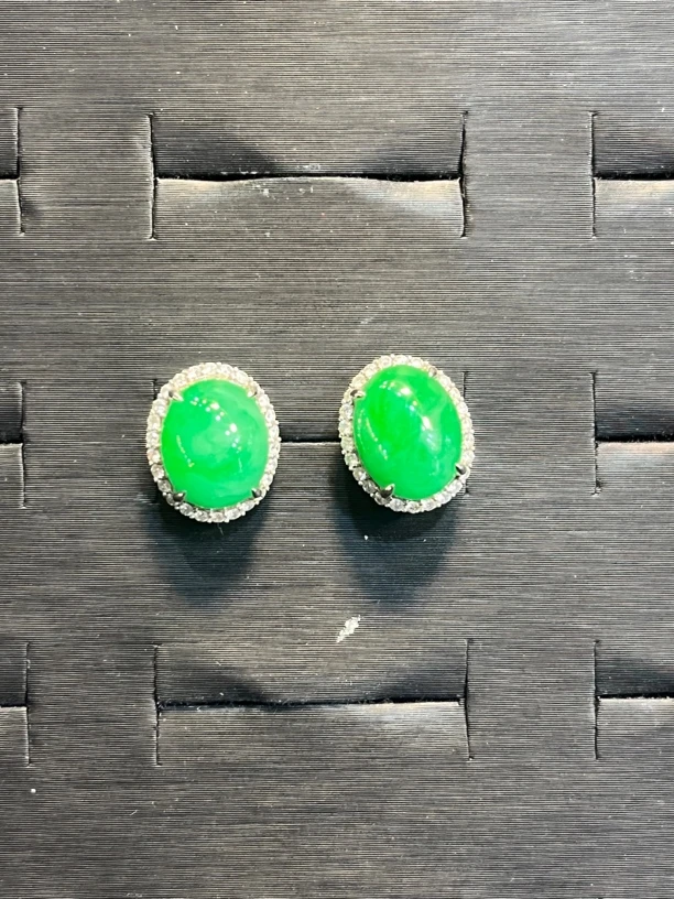 天然翡翠A，18k耳钉