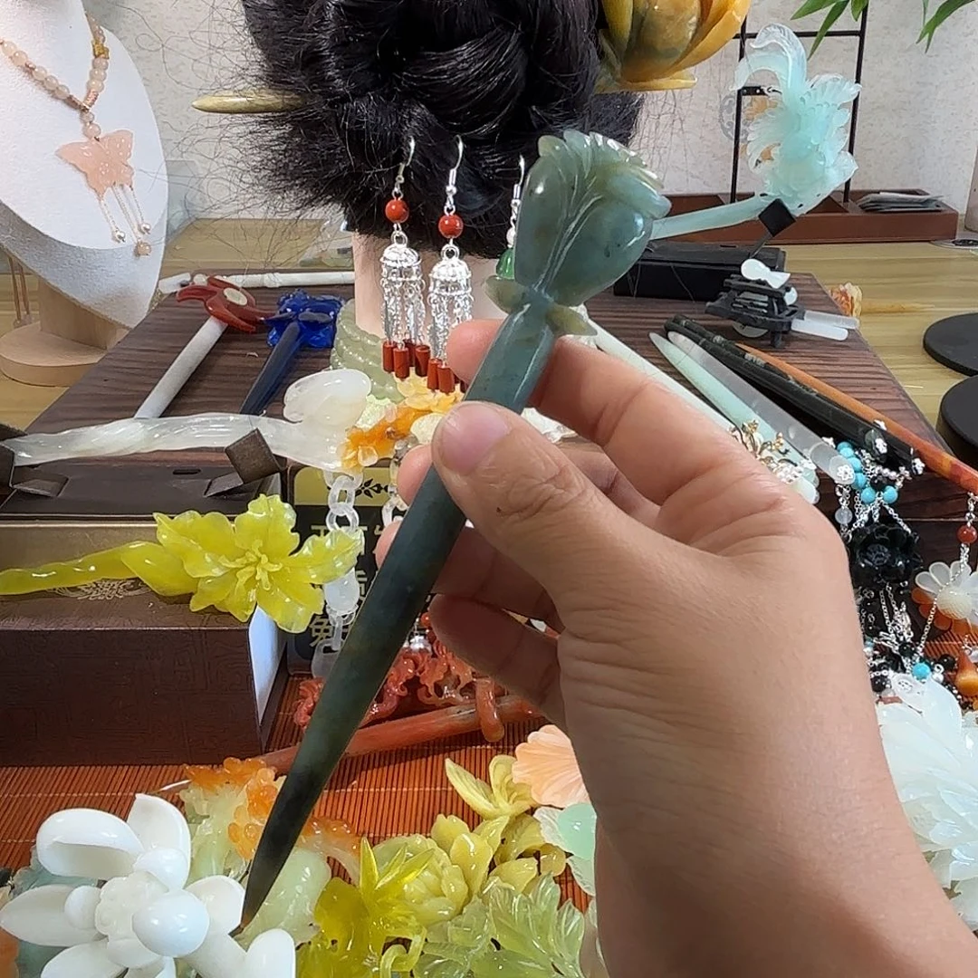 蛇纹石玉合金发饰