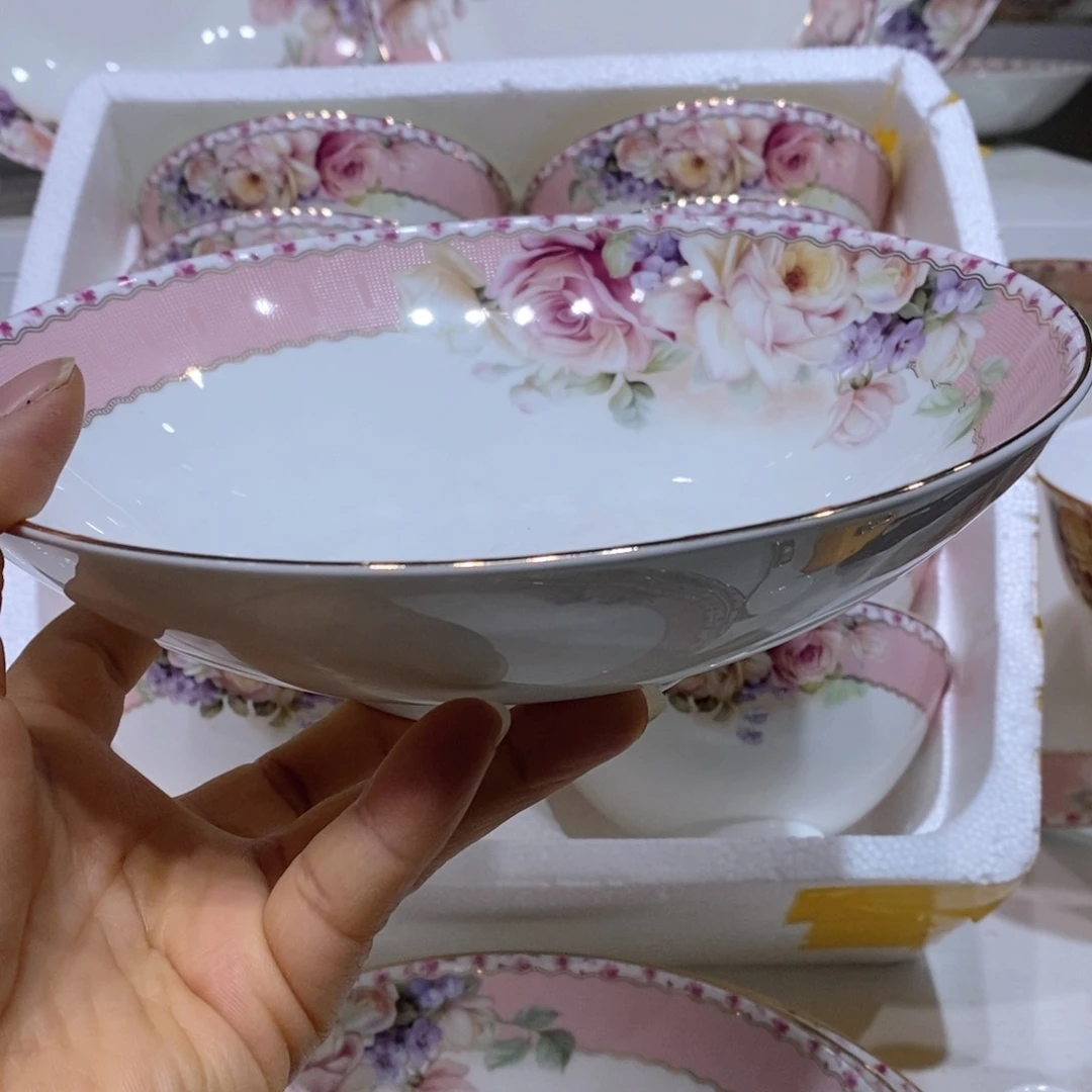 碗倾城玫瑰碗8英寸深盘两个