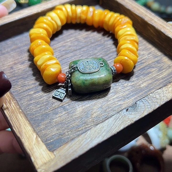 翡翠手串银S925镶嵌翡翠手串