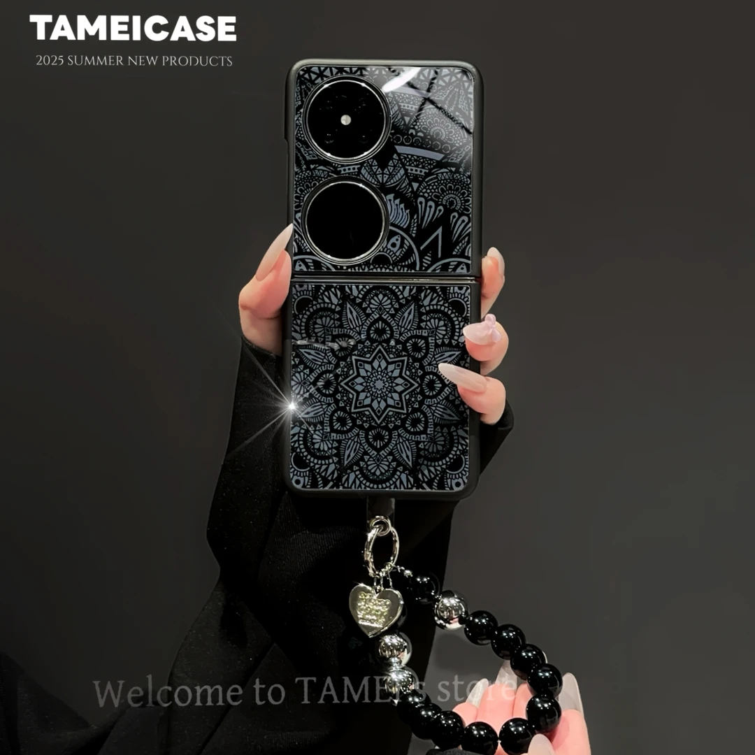 适用华为pocket2手机壳玻璃折叠NOVAFLIP蓝花纹小米MIXFLIP折叠屏