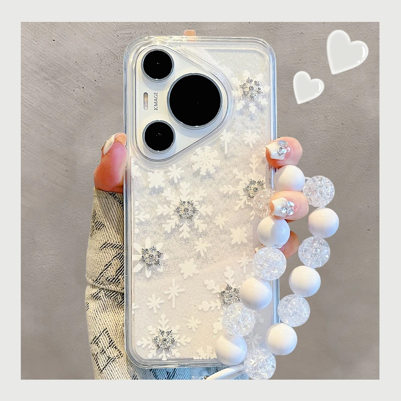 适用华为pura70pro+手机壳mate60pro冬日唯美流沙雪花mate40/50p