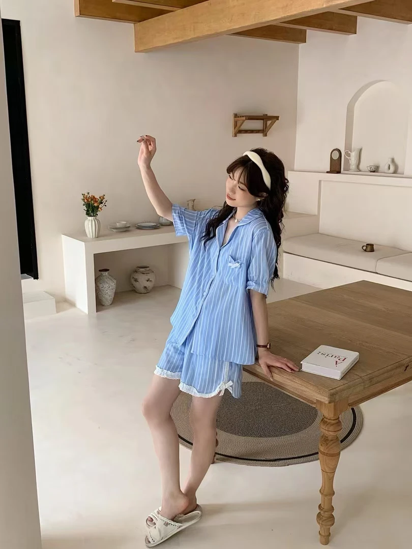 夏季短袖常规短裤睡衣家居服套装气质韩版显瘦套装