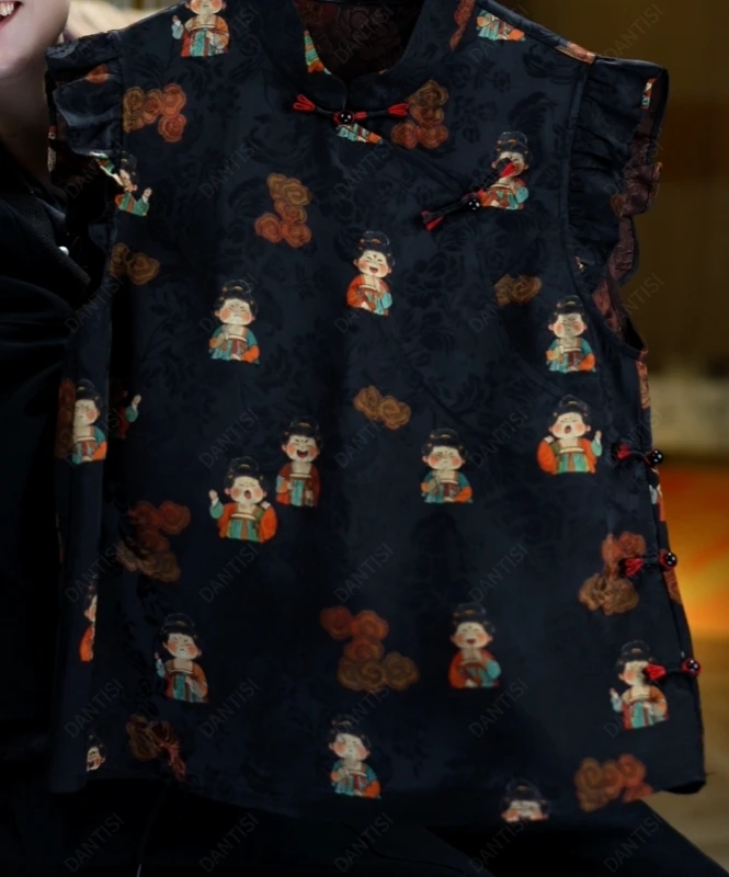 秋棠<<非遗美学>>1957夏季气质蝴蝶立领花边无袖上衣