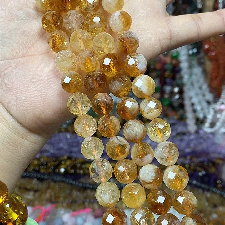 玛瑙/玉髓未镶嵌珠宝半成品天然黄塔晶切面卡10mm短条