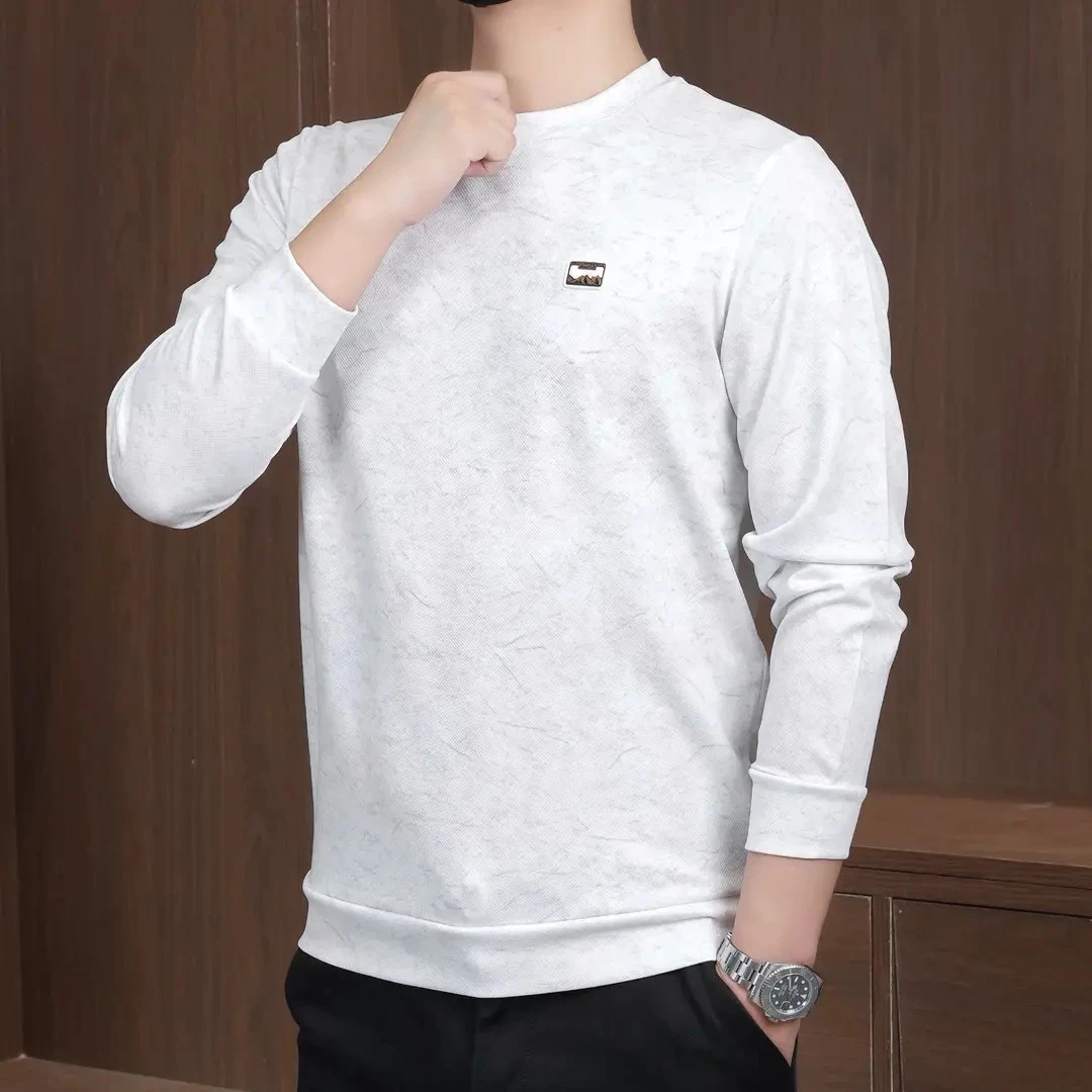 2025秋季新款男士卫衣高端商务休闲圆领长袖百搭时尚潮流打底衫男