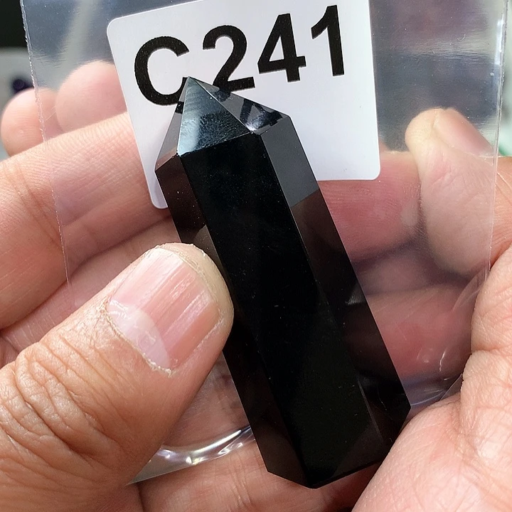 黑曜岩珠宝奇石未镶嵌D**k天然黑曜石柱子C241