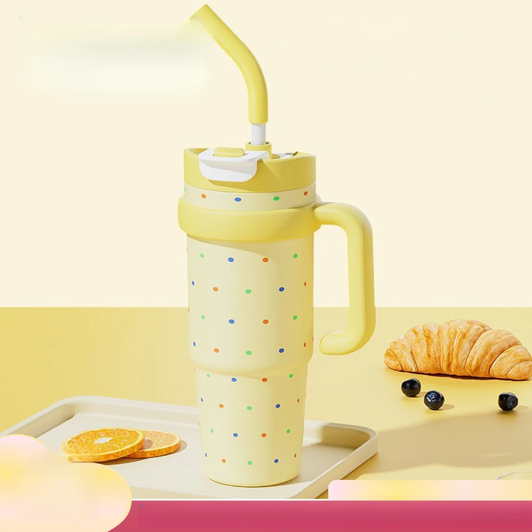 陶瓷巨无霸水杯大容量冰霸杯高颜值吸管杯便携办公车载保温杯定制