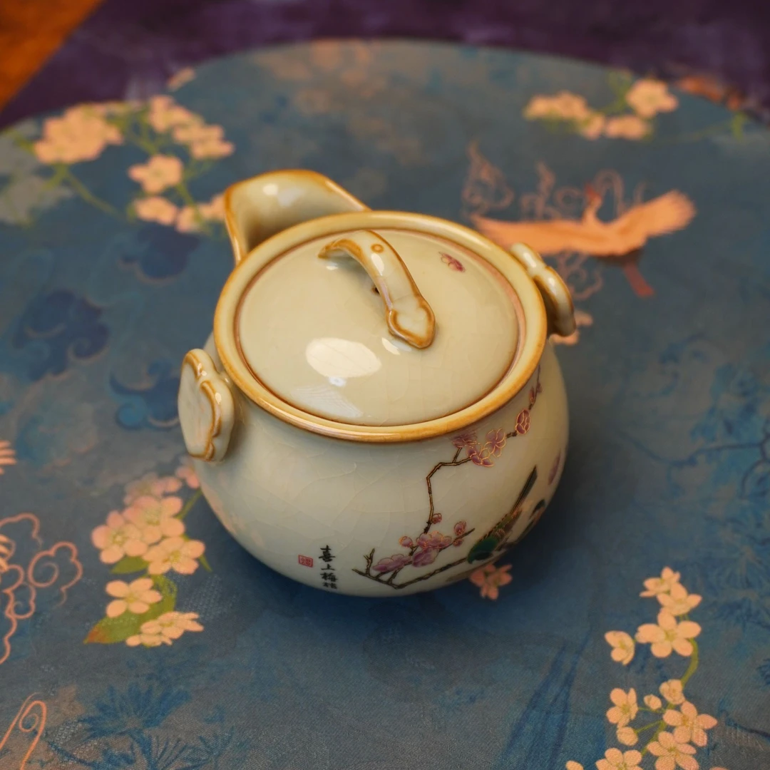 【喜上眉梢·宝瓶】梅花鸟手抓壶陶瓷茶具可养茶壶手工复古创意